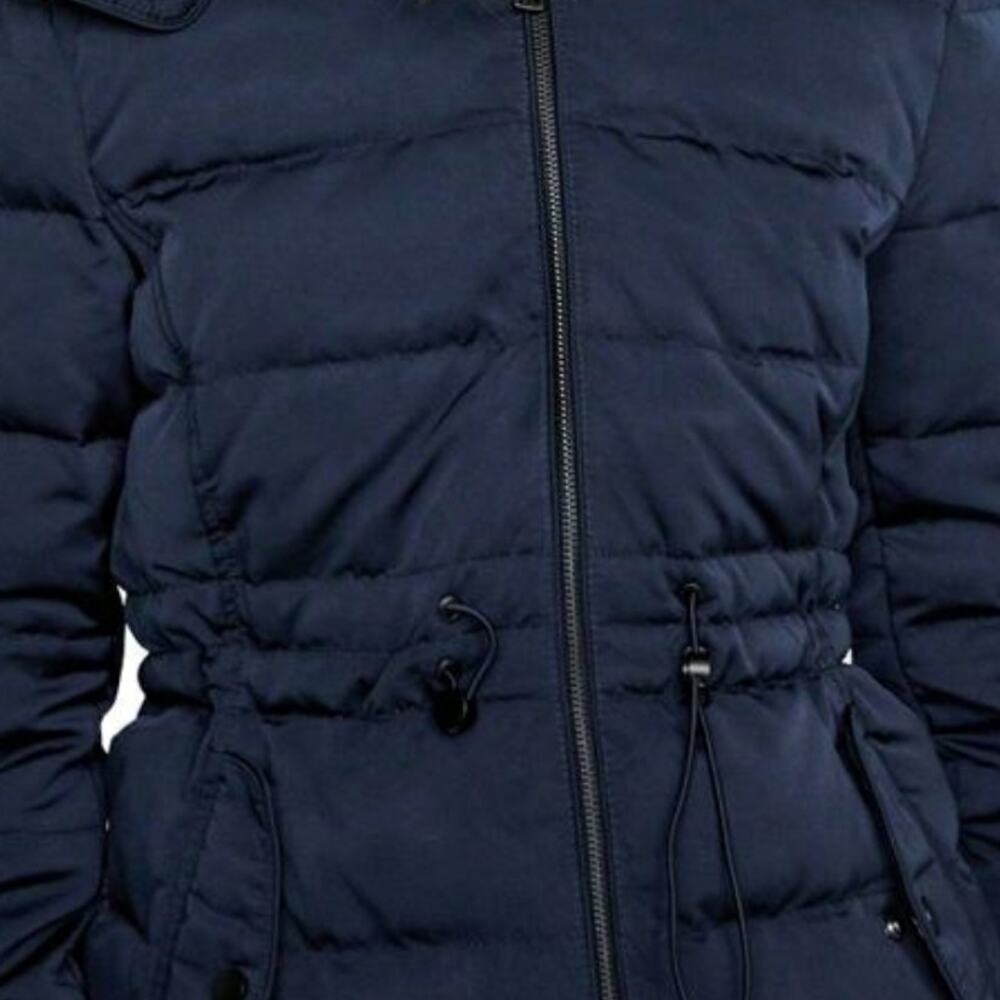 ZARA Woman feather down faux fur collar puffer winter jacket navy blue Size XS - Picture 4 of 9